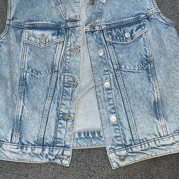 ALLSAINTS ALVA OVERSIZED BLUE DENIM VEST FRONT BUTTONS & LOGO BACK RING EUC  XS - Picture 6 of 13